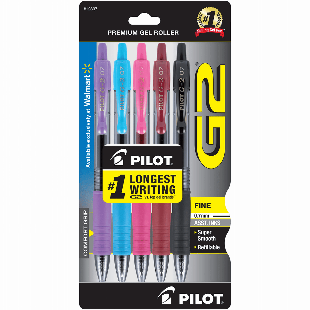 Pilot G2 Retractable Gel Ink Pens, Fine Point, Assorted Colors, 5 Pack, 581480431