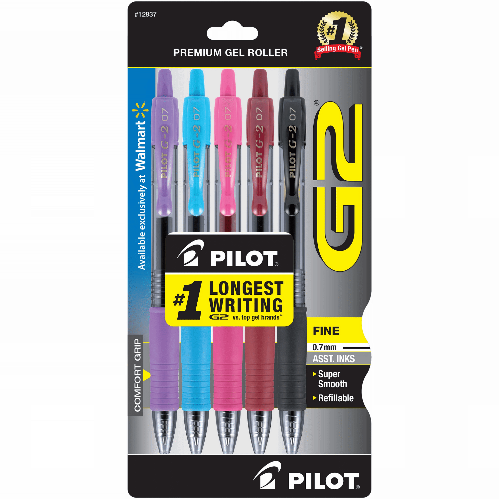Pilot G2 Retractable Gel Ink Pens, Fine Point, Assorted Colors, 5 Pack, 581480431