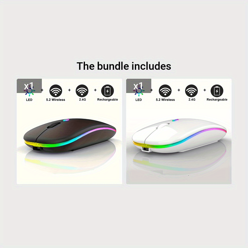 Wireless Rechargeable LED Backlit Gaming Mouse with 2.4G/5.2G Dual Mode, Ultra-Thin, Silent, Universal Compatibility for Laptops, Desktops, and Tablets Lootquake LLC