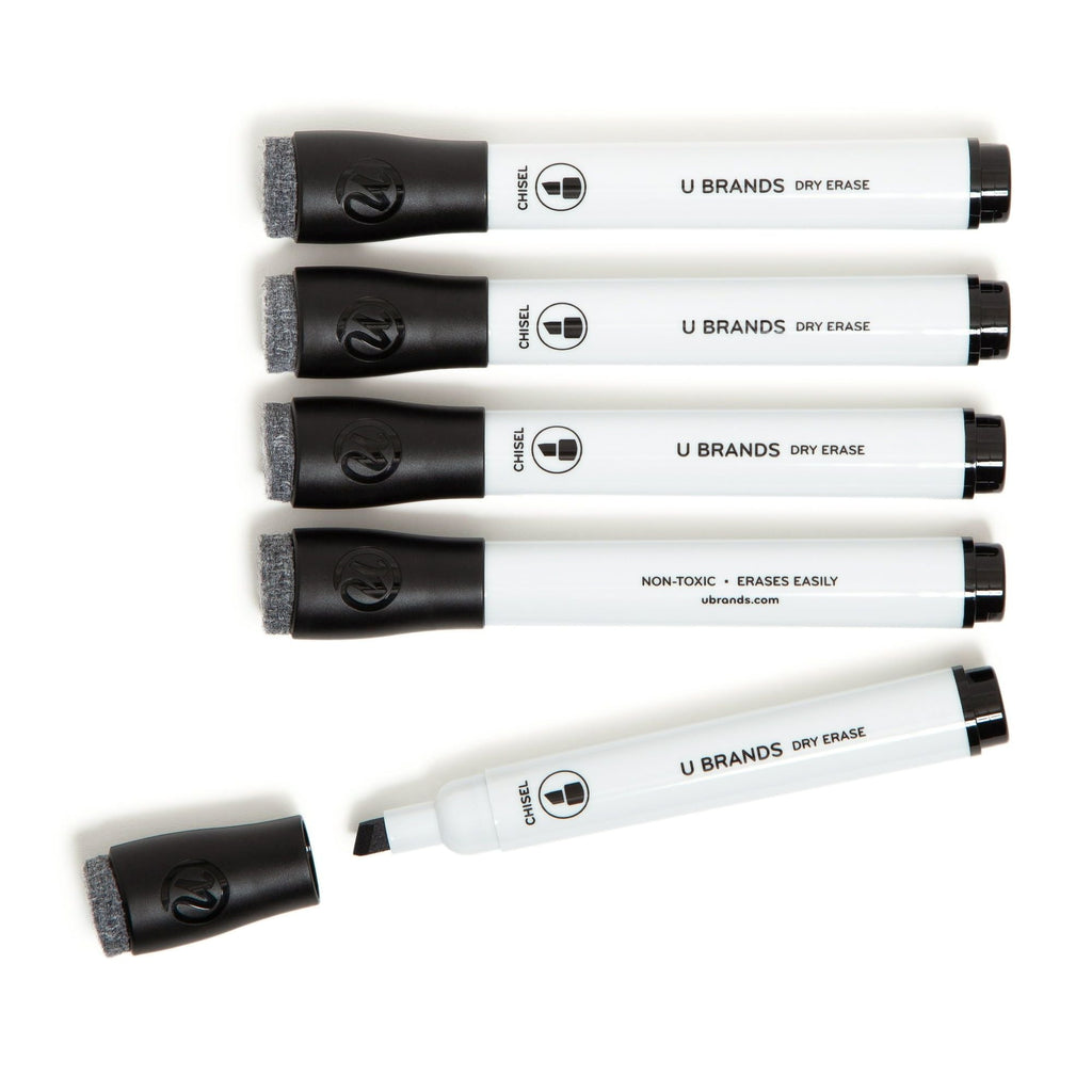 U Brands Dry Erase Markers, Chisel Tip, "More Ink", Black, 5 Count - SJB-DIAMOND ELITES