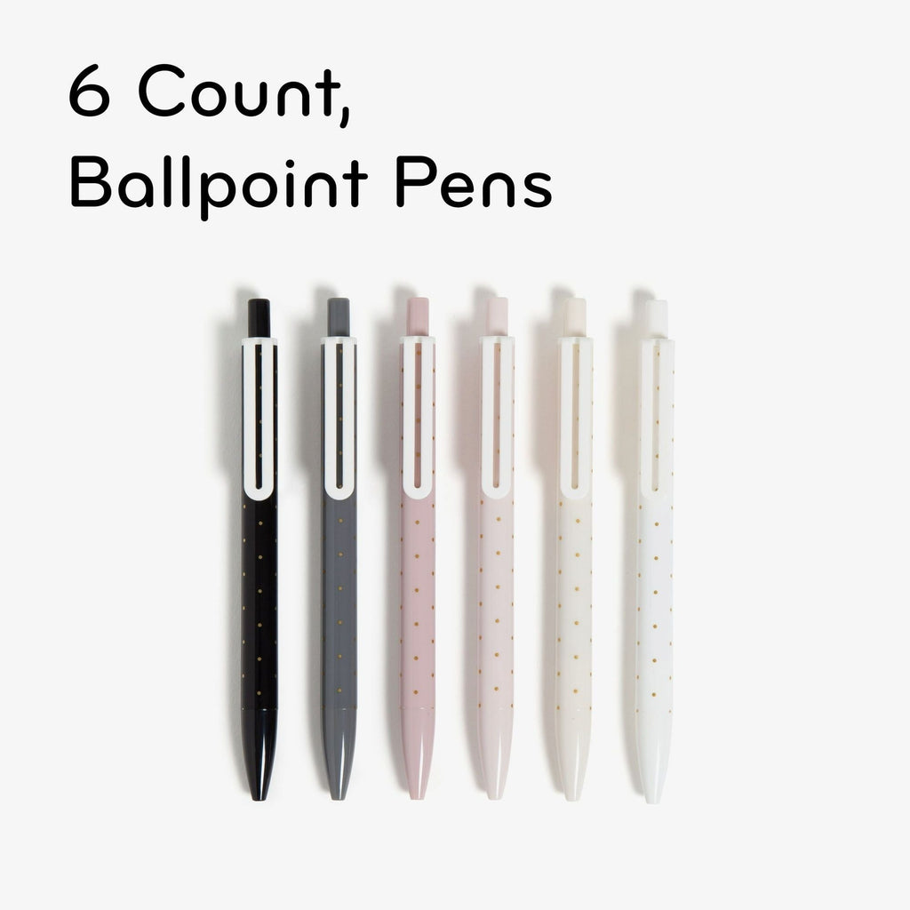 U Brands Laguna Ballpoint Pens, 6 Count, Foil Dots, Bold (1.0mm) Point, Black Ink