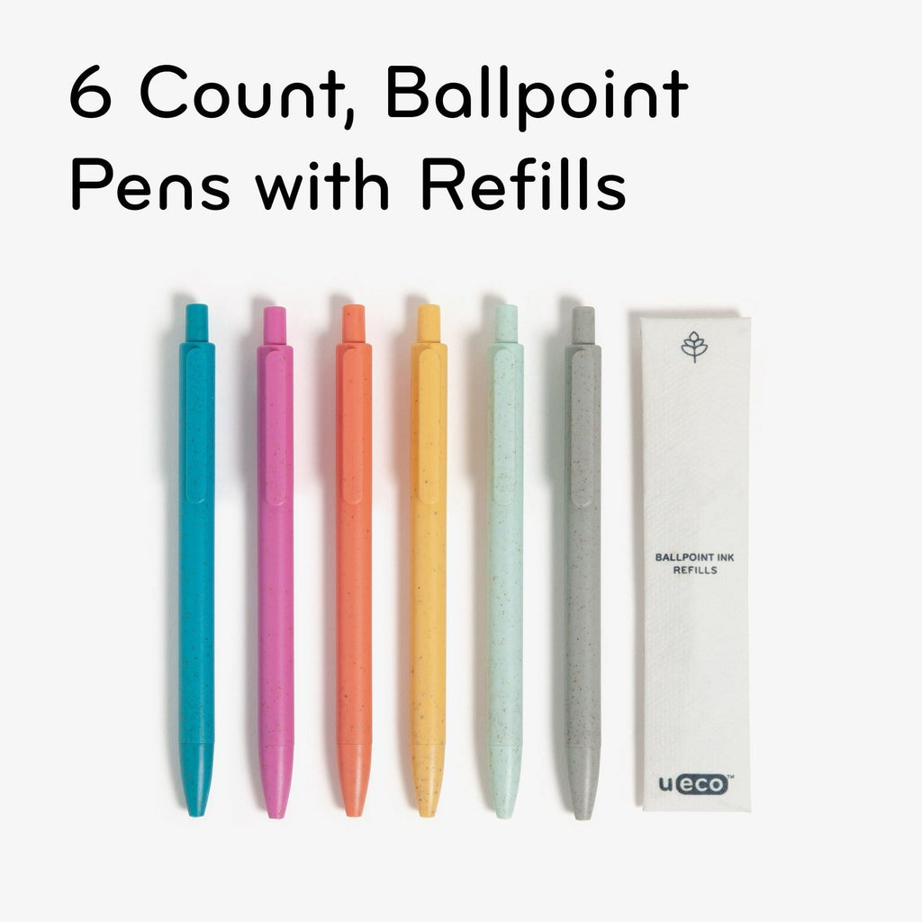 U Brands U-Eco Ballpoint Pens, 6 Count + 6 Refills, Sunset Speckle, Medium (0.7mm) Point, Black Ink - SJB-DIAMOND ELITES
