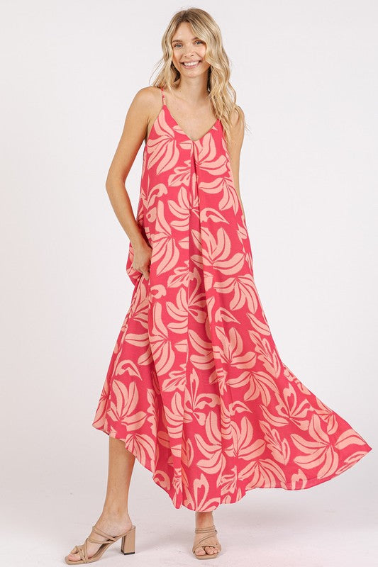 New Summer Printed V-Neck Maxi Cami Dress with Pockets – Chic and Functional Flattering Dress with Ruched Details Stevvex