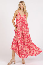 New Summer Printed V-Neck Maxi Cami Dress with Pockets – Chic and Functional Flattering Dress with Ruched Details Stevvex