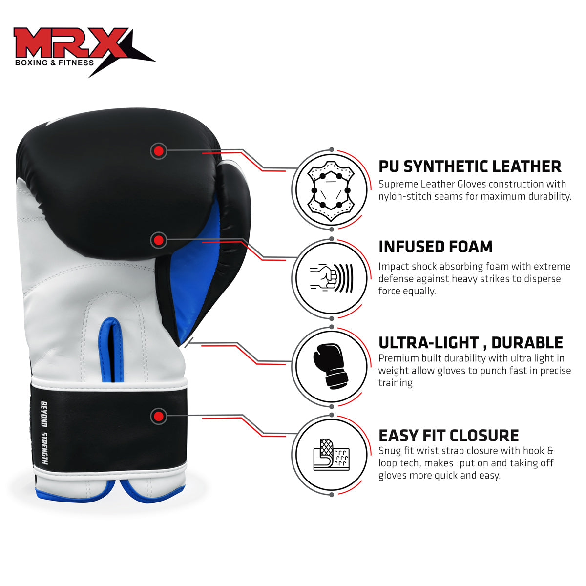 MRX Boxing Gloves Fighting Sparring Training Adult Junior Black Red Blue - SJB-DIAMOND ELITES