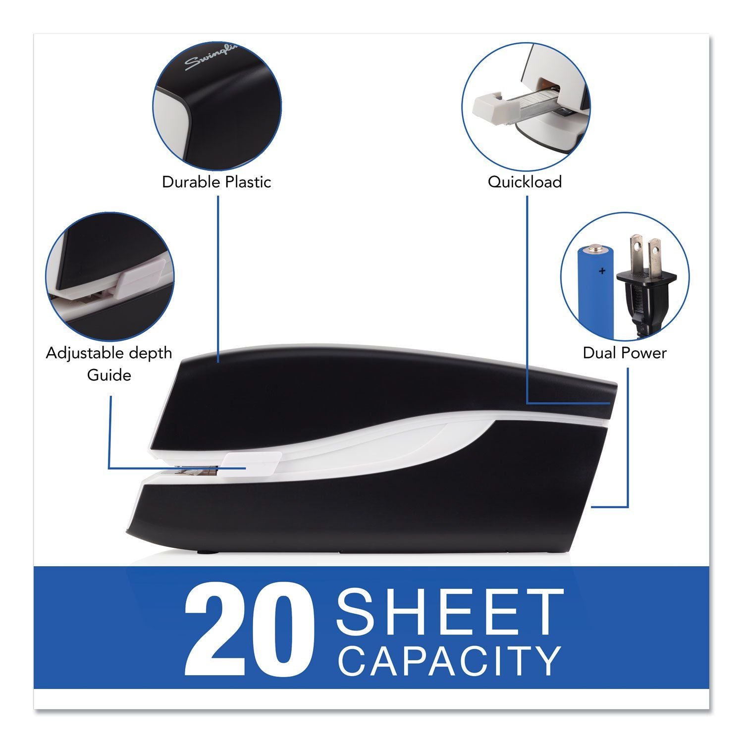 Swingline? Portable Electric Stapler, 20-Sheet Capacity, Black - SJB-DIAMOND ELITES