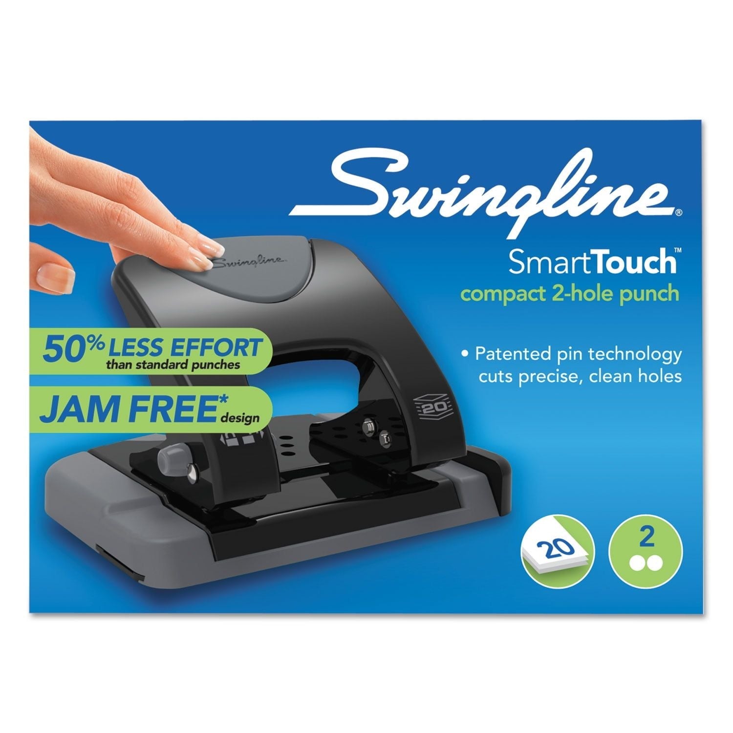 Swingline 20-Sheet Smarttouch Two-Hole Punch, 9/32" Holes, Metal, Black/Gray - SJB-DIAMOND ELITES