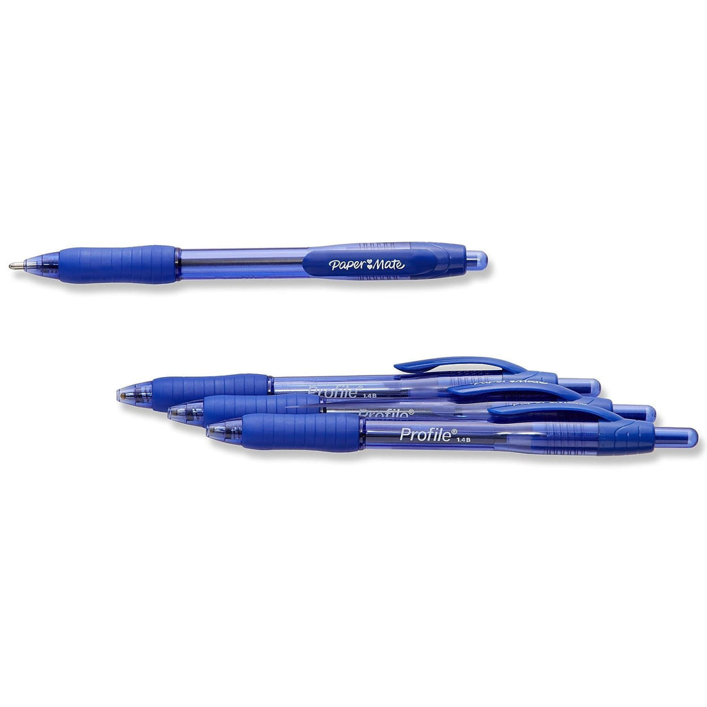 Paper Mate Profile Retractable Ballpoint Pen, Bold Point 1.4 mm, Blue, 4 Count - SJB-DIAMOND ELITES