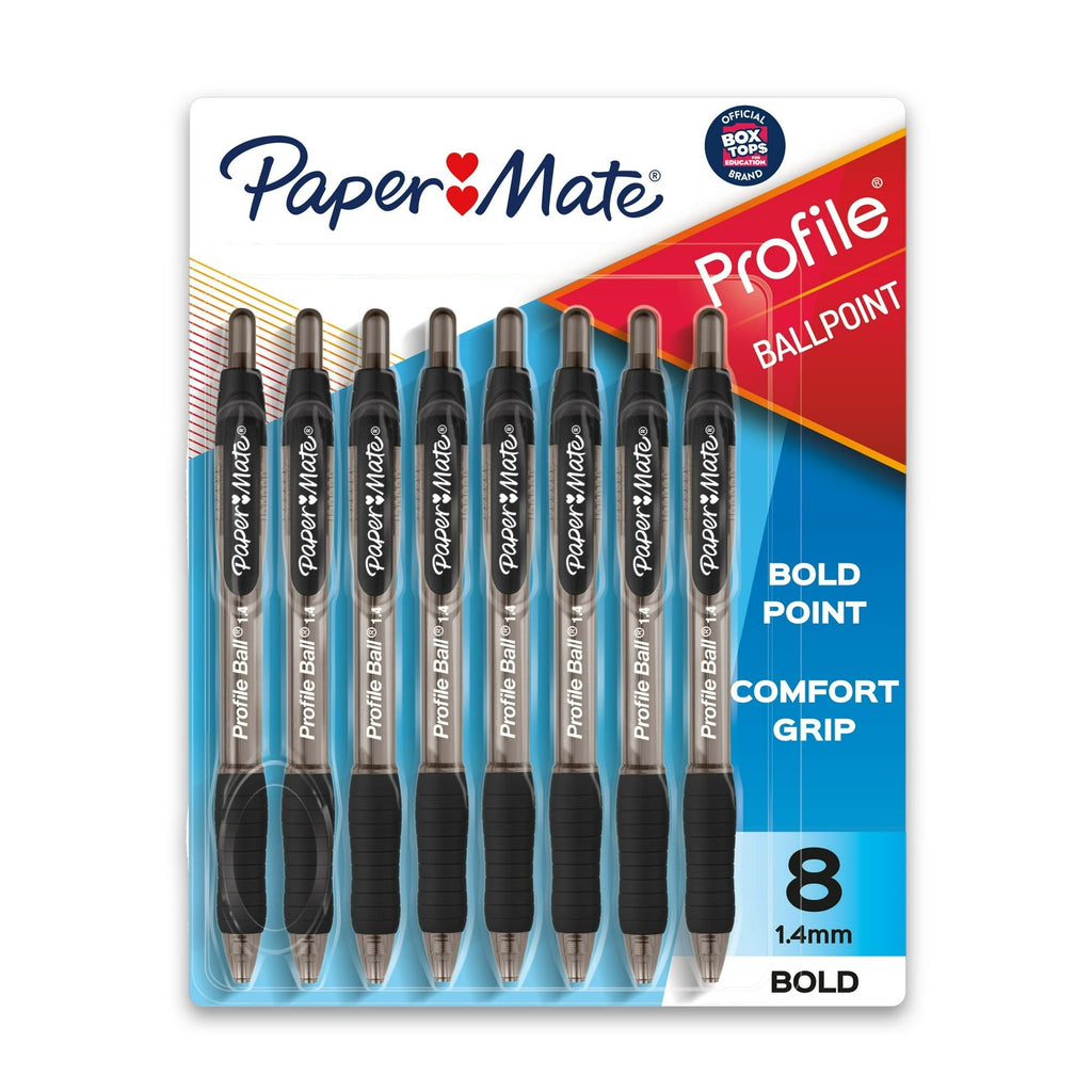 Paper Mate Profile Retractable Ballpoint Pens, 1.4 mm Bold Point, Black, 8 Count - SJB-DIAMOND ELITES