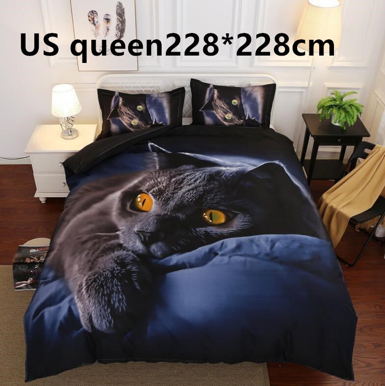 Black Cat Quilt Cover Sheet Bedding 3-piece Set Pi-Mart