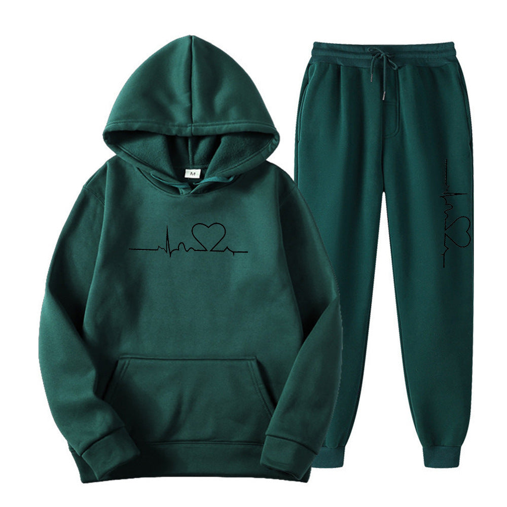 Men's And Women's Fleece-lined Sweater Suit Autumn And Winter Heart Figure Hoodie Lootquake LLC