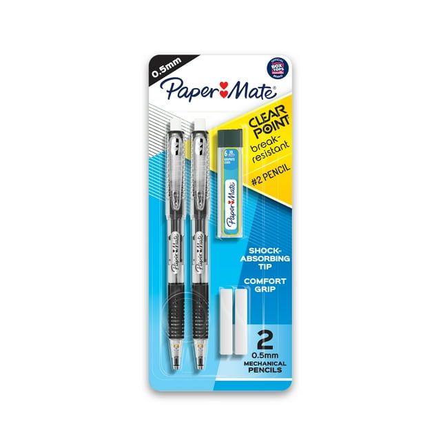 Paper Mate Clearpoint Mechanical Pencils, HB #2 Lead (0.5mm), with Lead Refills and 2 Erasers - SJB-DIAMOND ELITES