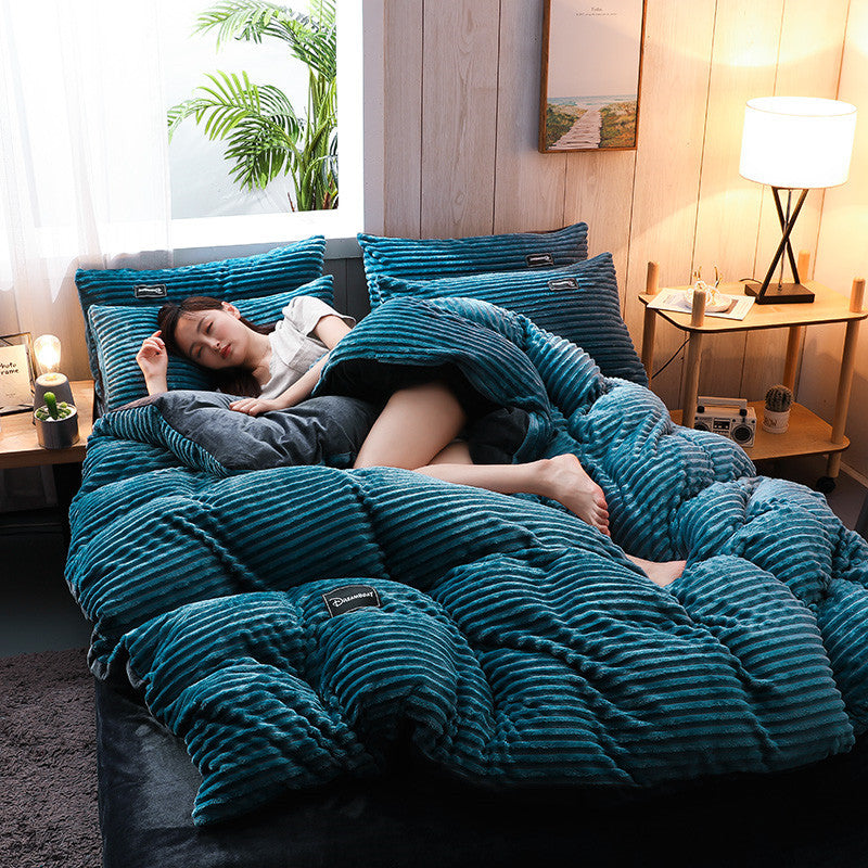 Thicken Corduroy 4-Piece Velvet Bedding Set by Pi Mart Pi-Mart