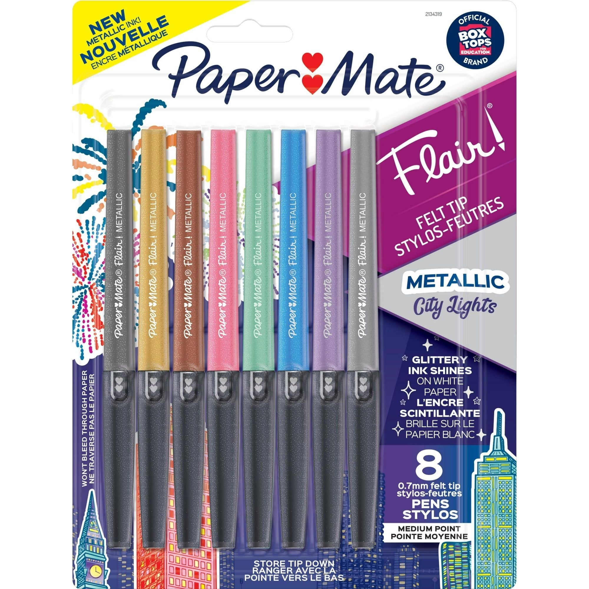 Paper Mate Flair Felt Tip Pens, Medium Point, 0.7mm, Metallic City Lights, 8 Count - SJB-DIAMOND ELITES