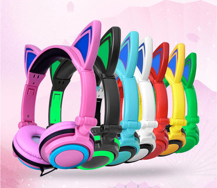 Luxury New Popular Esonstyle Kids Headphones Over Ear with LED Glowing Cat Ears,Safe Wired Kids Headsets 85dB Volume Limited, Food Grade Silicone, 3.5mm Aux Jack, Cat-Inspired Purple Headphones for Girls and Kids - SJB-DIAMOND ELITES
