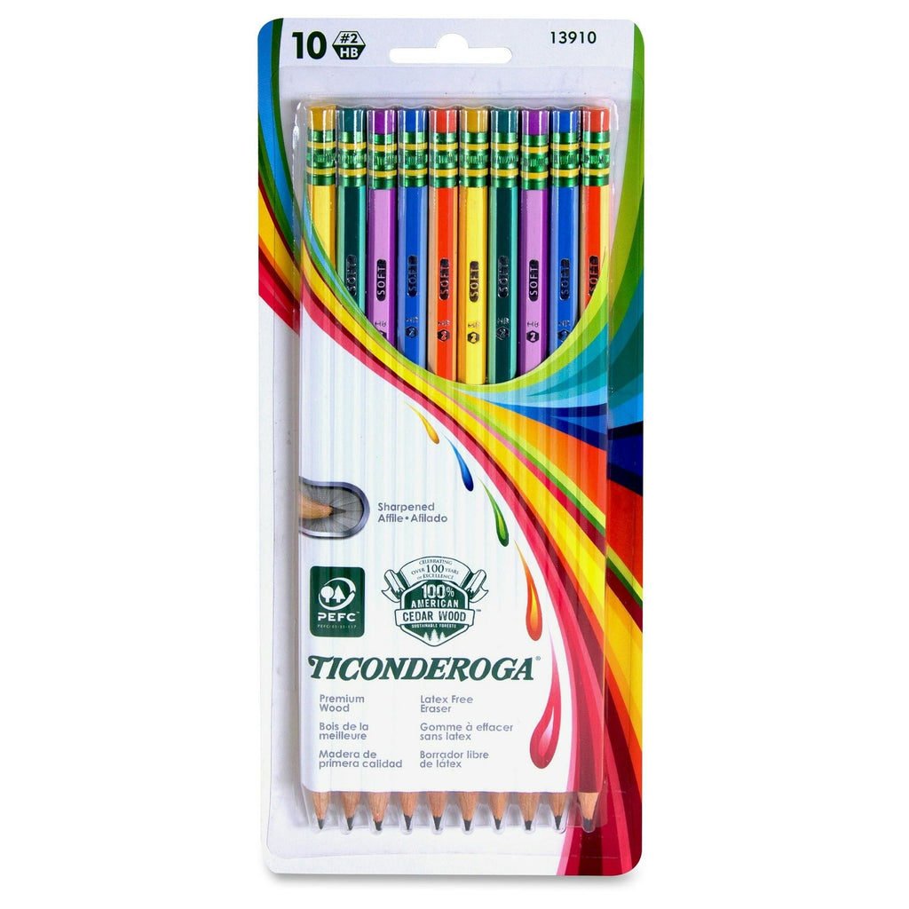 Ticonderoga No. 2 Pencil, Striped Barrels, Pack of 10 - SJB-DIAMOND ELITES