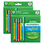 Ticonderoga My First Short Wooden Pencils, Large Triangle Barrel, Sharpened, #2 HB Soft, With Eraser, Primary Colors, 12 Per Pack, 2 Packs - SJB-DIAMOND ELITES