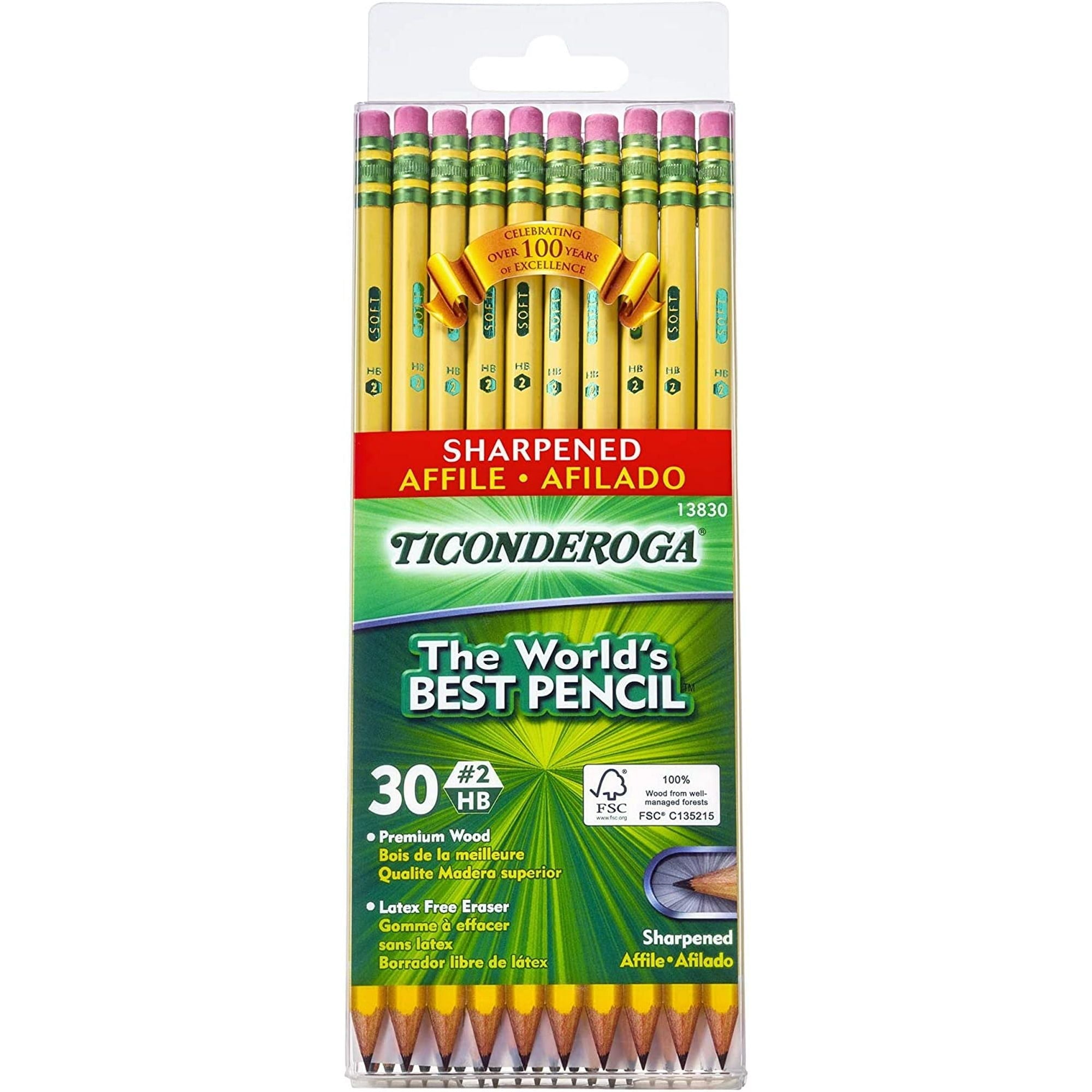 Ticonderoga Wood-Cased Pencils, Pre-Sharpened, 2 HB Soft, Yellow, 30 Count - SJB-DIAMOND ELITES