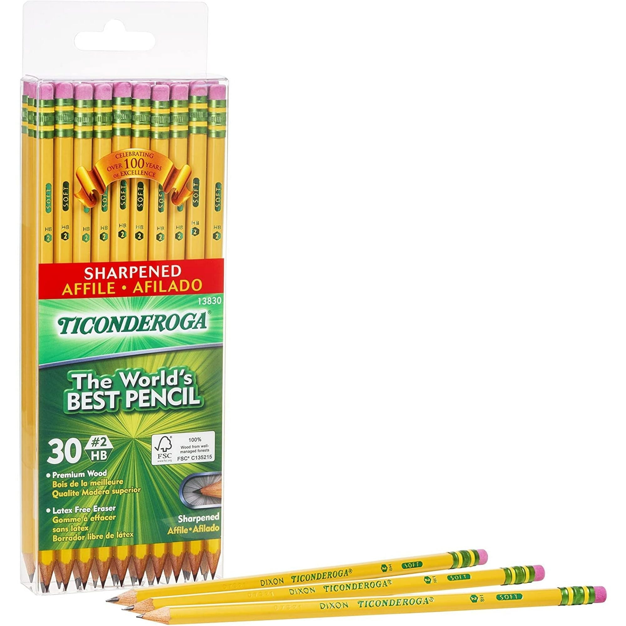 Ticonderoga Wood-Cased Pencils, Pre-Sharpened, 2 HB Soft, Yellow, 30 Count - SJB-DIAMOND ELITES