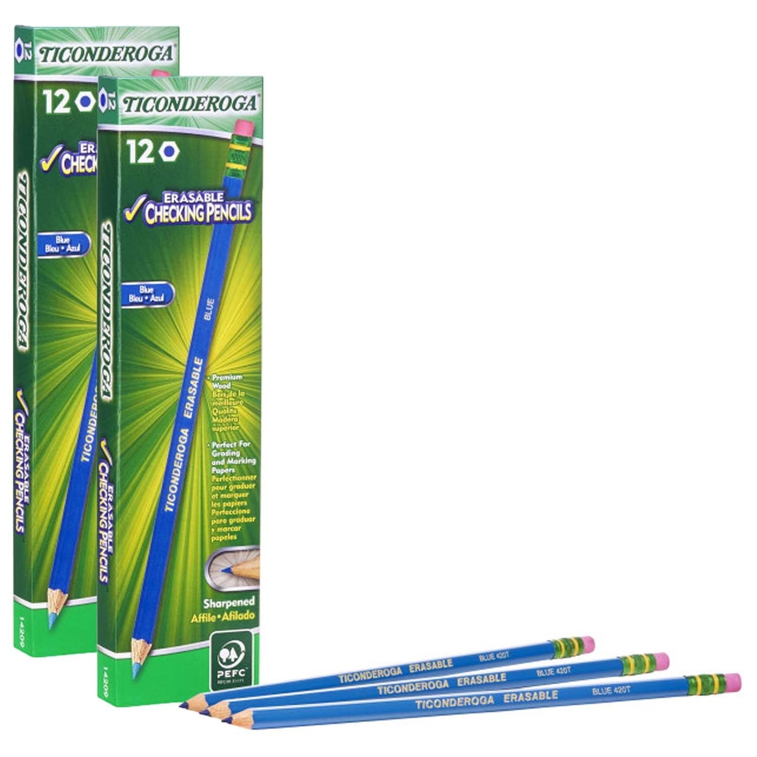 Ticonderoga Erasable Colored Pencils, Blue, 12 Per Pack, 2 Packs - SJB-DIAMOND ELITES