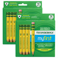 Ticonderoga My First Short Wooden Pencils, Large Triangle Barrel, Sharpened, #2 HB Soft, With Eraser, Yellow, 12 Per Pack, 2 Packs - SJB-DIAMOND ELITES