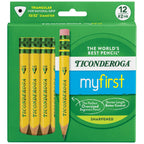 Ticonderoga My First Short Wooden Pencils, Large Triangle Barrel, Sharpened, #2 HB Soft, With Eraser, Yellow, 12 Per Pack, 2 Packs - SJB-DIAMOND ELITES