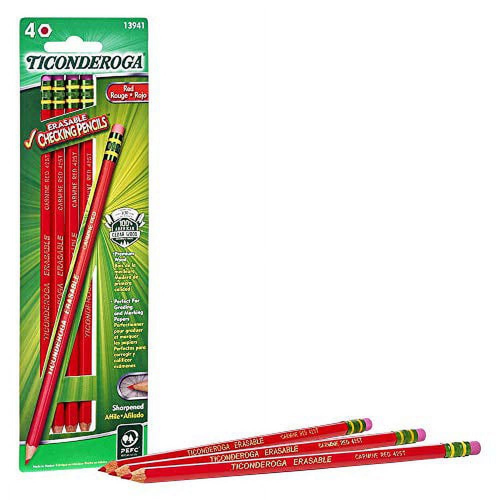 TICONDEROGA Erasable Checking Pencils, Pre-Sharpened with Eraser, Red, Pack of 4 (13941) - SJB-DIAMOND ELITES