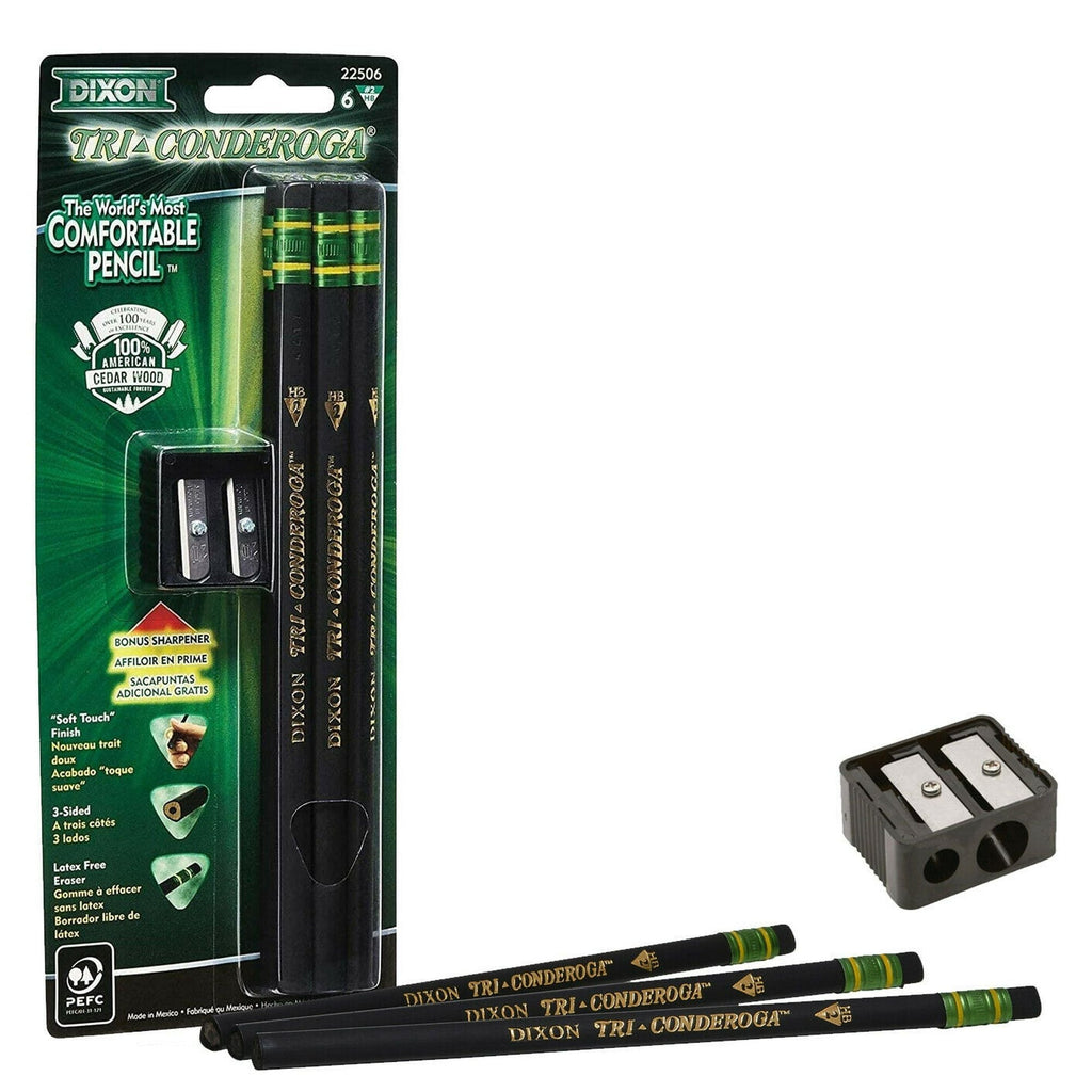 Ticonderoga Pencils #2 Black 3-Sided 6 Ct. Free Sharpener 1 Pack - SJB-DIAMOND ELITES