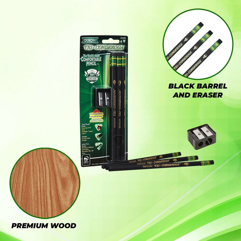 Ticonderoga Pencils #2 Black 3-Sided 6 Ct. Free Sharpener 1 Pack - SJB-DIAMOND ELITES