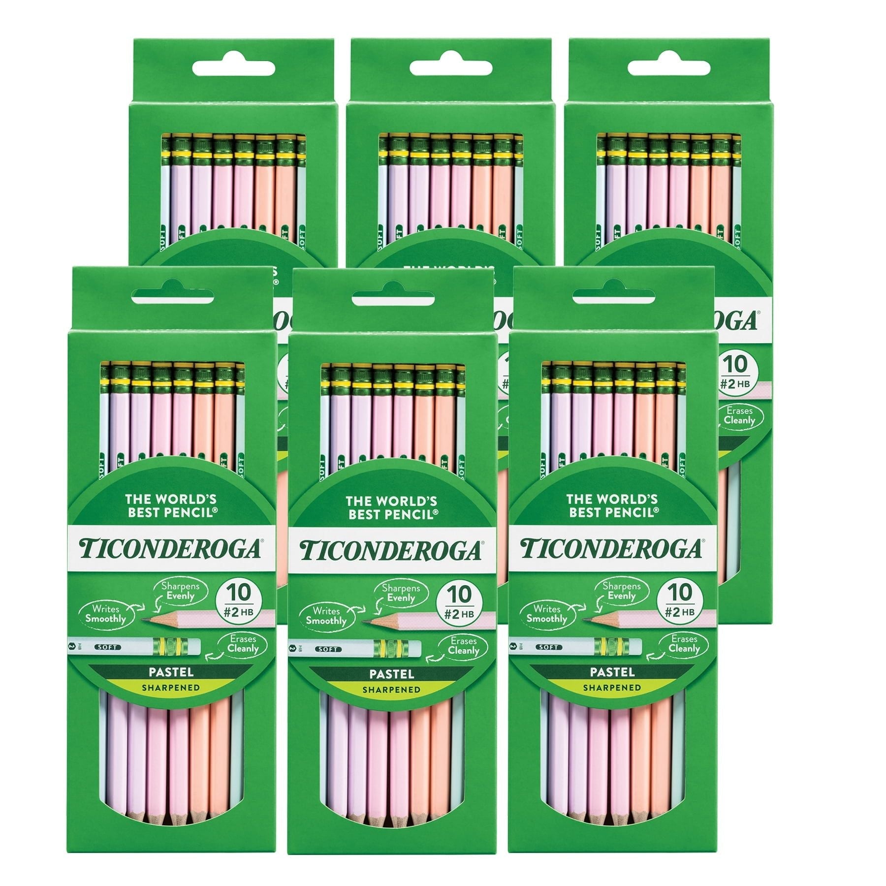 Ticonderoga #2 Pastel Pencils, 5 Assorted Colors, 10 Per Pack, 6 Packs - SJB-DIAMOND ELITES