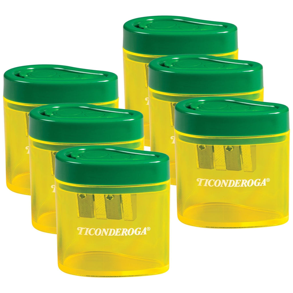 Ticonderoga Two Hole Pencil Sharpener, Green/Yellow, Pack of 6 - SJB-DIAMOND ELITES