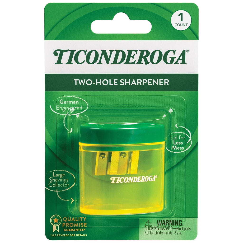 Ticonderoga Two Hole Pencil Sharpener, Green/Yellow, Pack of 6 - SJB-DIAMOND ELITES
