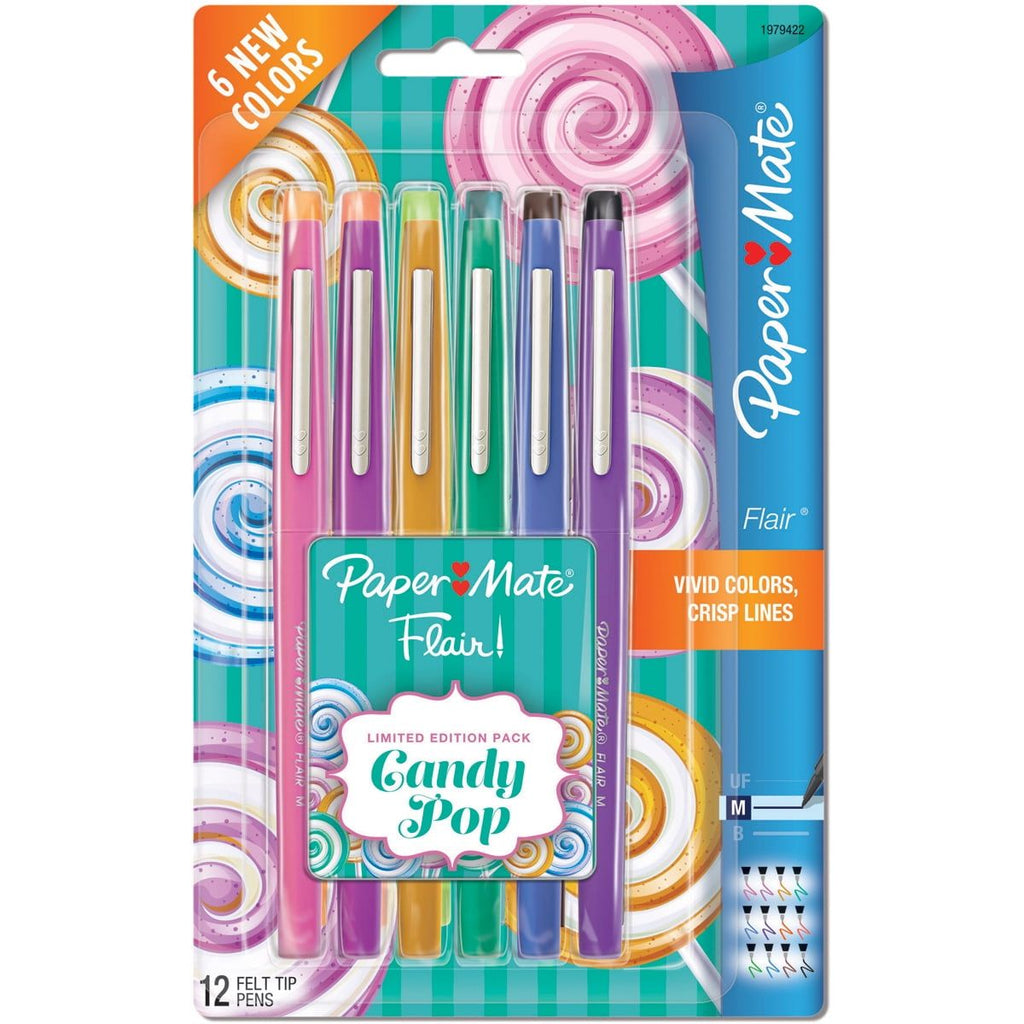 Paper Mate Candy Pop Flair Medium Point, 0.7 mm, Assorted, 12 Pack - SJB-DIAMOND ELITES