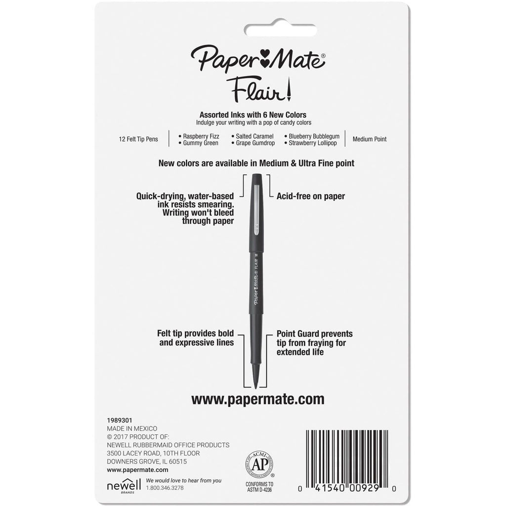 Paper Mate Candy Pop Flair Medium Point, 0.7 mm, Assorted, 12 Pack - SJB-DIAMOND ELITES