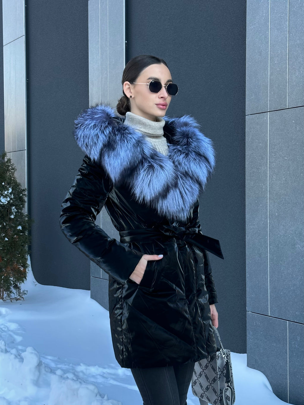 Genuine Silver Fox Fur Down Fill Coat - SJB-DIAMOND ELITES