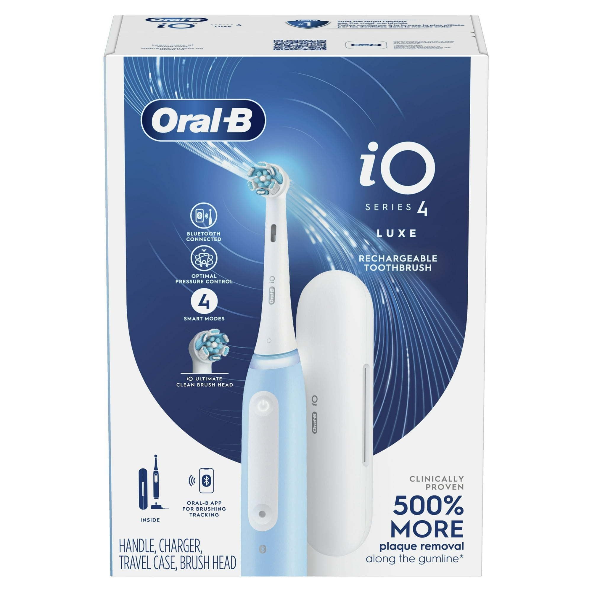 Oral-B iO Series 4 Compact Head Rechargeable Electric Toothbrush, Icy Blue, for Adults & Children 3+