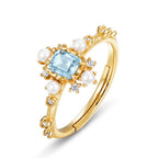 Japanese Light Luxury Natural Blue Topaz Geometric Ring