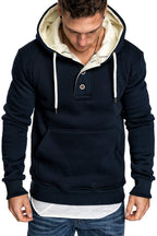 Button-Trim Hooded Fleece Sweatshirt - Cotton Blend Pullover with Pockets Pi-Mart