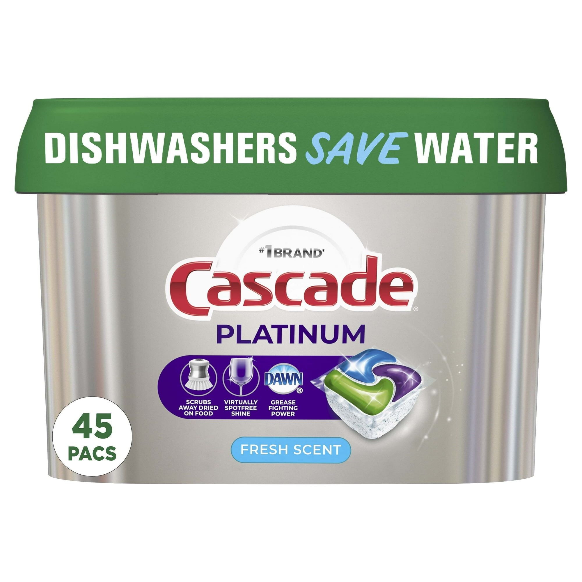 Cascade Platinum Action Pacs, Dishwasher Detergent, Fresh, 45 Ct