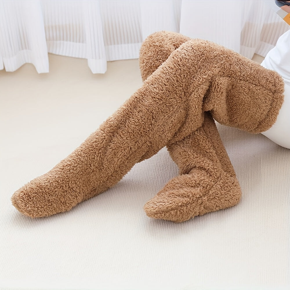 Fuzzy Thigh High Stockings, Warm Over-the-Knee Socks for Women, Solid Color Lootquake LLC