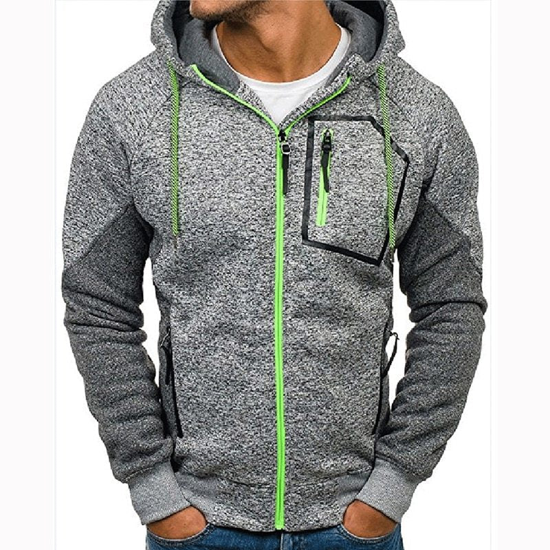 Men's Long Sleeve Hoodie Hoodie Zip Pocket Paneling Jacket Pi-Mart