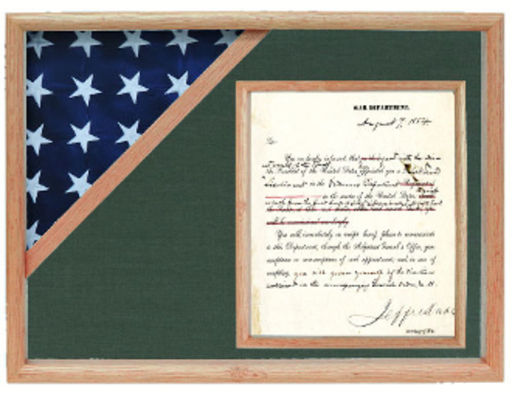 Shadow box to hold a flag with 8.5 x 11 certificate The Military Gift Store