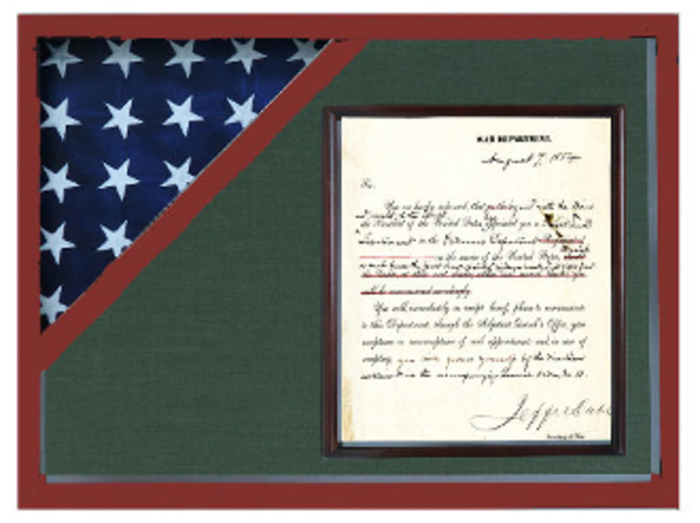 Shadow box to hold a flag with 8.5 x 11 certificate The Military Gift Store