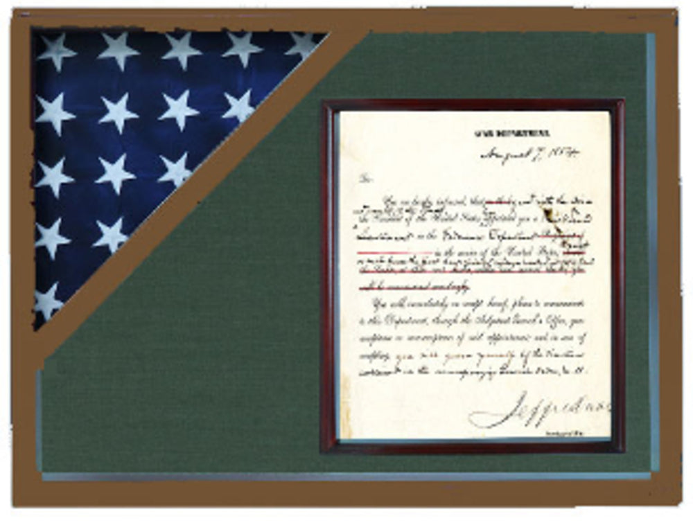 Shadow box to hold a flag with 8.5 x 11 certificate The Military Gift Store