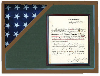 Oak Shadow box to hold a 3’X5’ flag with 8.5'x11' certificate. The Military Gift Store