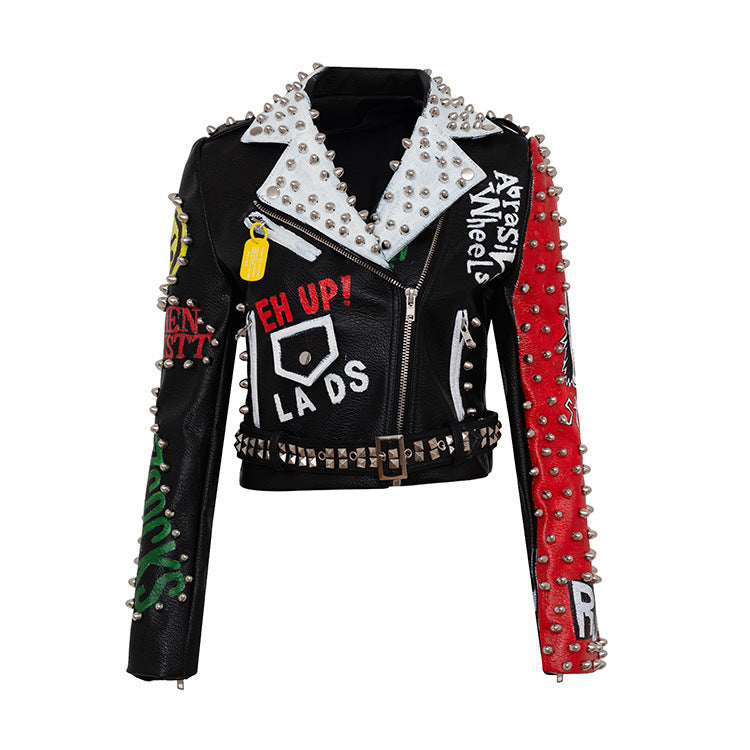 Studded Faux Leather Motorcycle Jacket: Edgy Punk Biker Jacket Pi-Mart