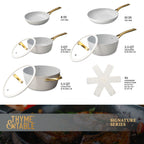 Thyme & Table 12-Piece Ceramic Non-Stick Ribbed Cookware Set, White & Gold EasyOptionXY LLC