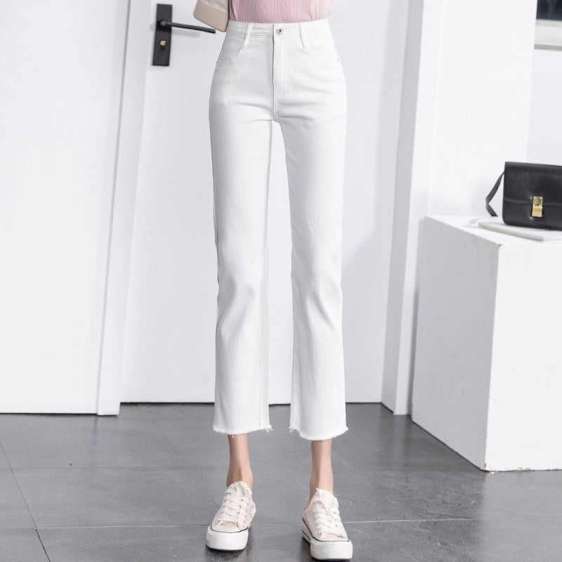 White Jeans Thin and Straight Slim for Spring and Autumn Cropped pants SHOMICOBOUTIQUE