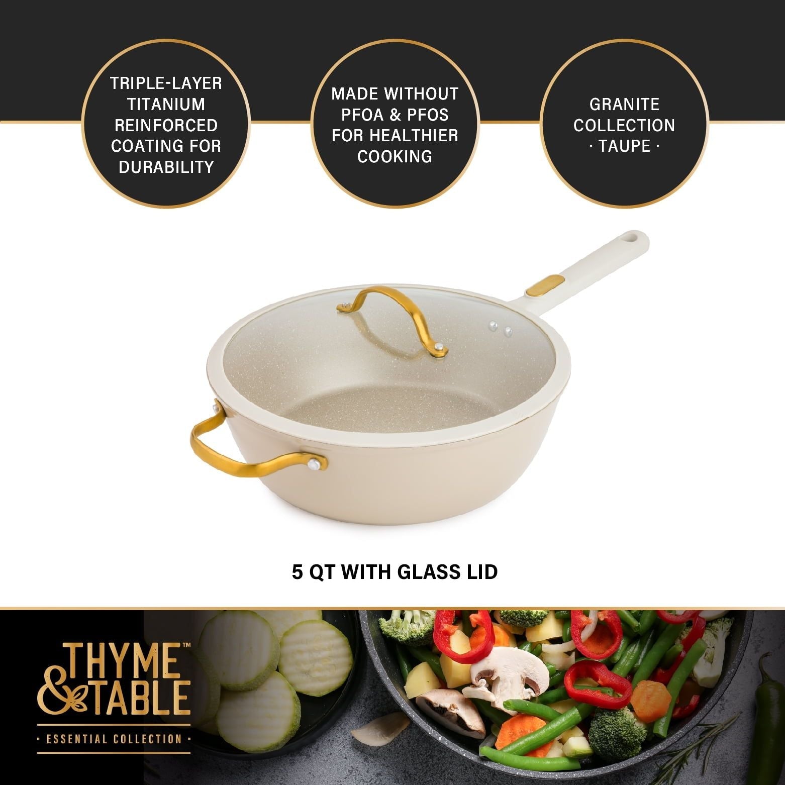 Thyme & Table Non-Stick 5 QT Granite Saute Pan, Taupe EasyOptionXY LLC