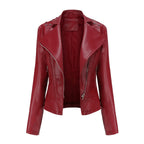 Beaded Leather Women's Long-sleeved Fashion Jacket Lapel Motorcycle Clothing Thin Women's Jacket Pi-Mart
